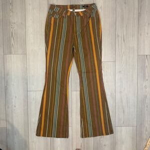 Judy Blue Multi Color Vertical Stripe Flare Jeans Brown High Rise JB88669 11/30